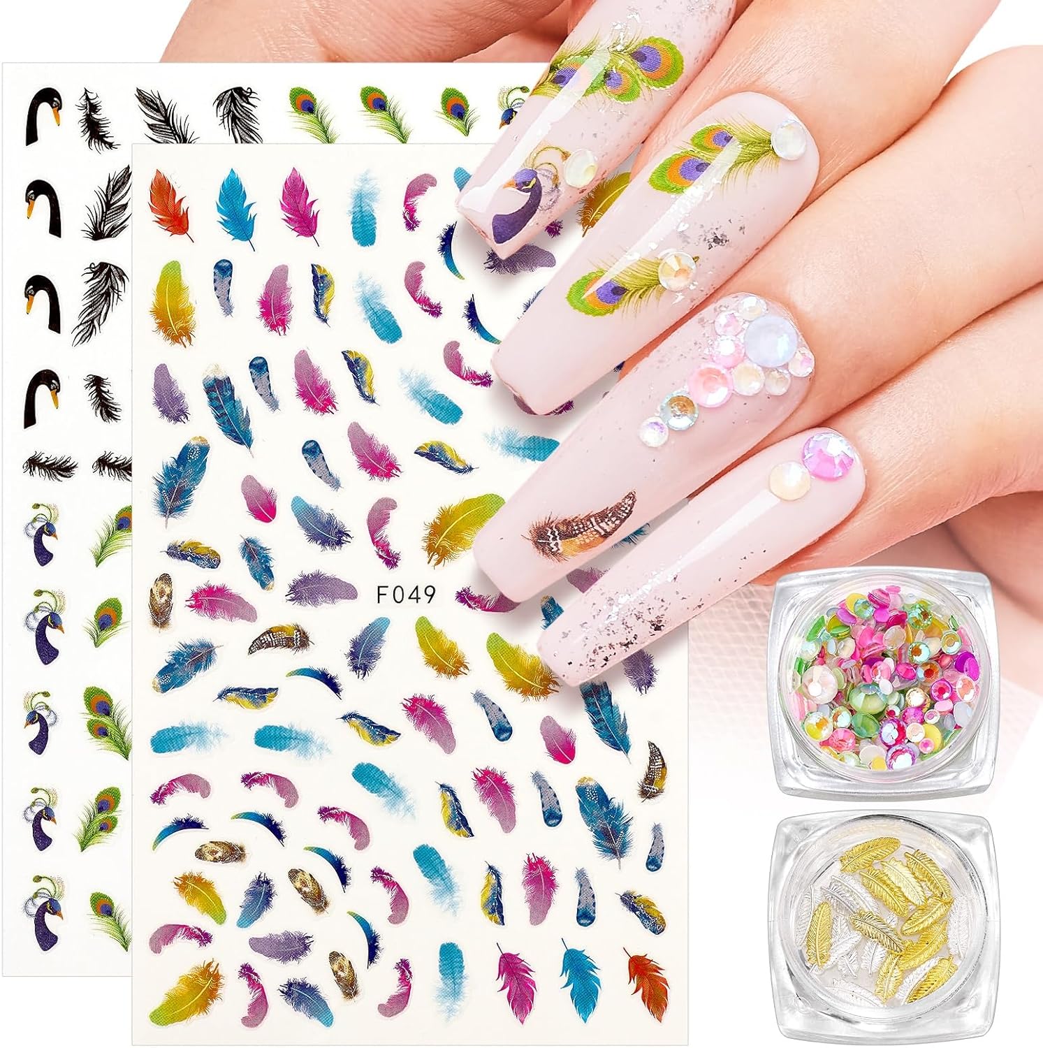 Makartt Nail Decorating Kit Including Designer Nail Stickers, Vivid and Vibrant Colorful Nails Rhinestones DIY Accessories for Nails Art and Salon-BrightBean Baby