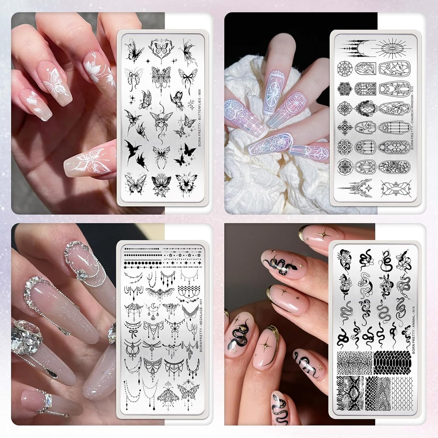BORN PRETTY Stamping Temeplates Set,Butterfly Necklace Leopard Print Theme Nail Image Plates Nail Art Stamping Plate Manicuring DIY Printing Tools 4PCS-BrightBean Baby