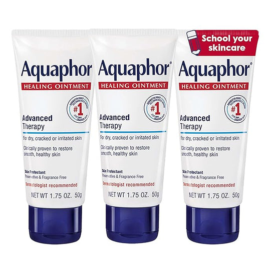 Aquaphor Advanced Therapy Healing Ointment, Hypoallergenic, Fragrance Free Body Moisturizer for Dry Skin and Minor Wound Care, Travel Size Skin Care Set, 1.75 Oz Tube, Pack of 3-BrightBean Baby