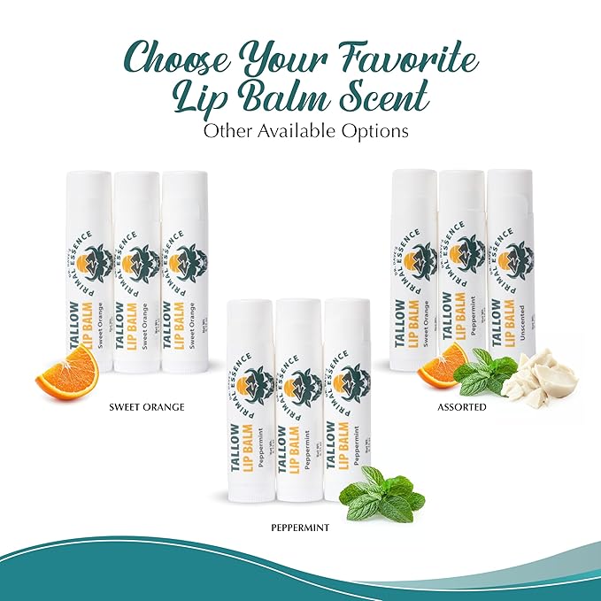 Moisturizing Tallow Lip Balm – Grass-Fed Beef Tallow with Organic Coconut Oil, Beeswax, and Vitamin E – Unscented Lip Balm Set – Travel Essential - 3-Pack-BrightBean Baby