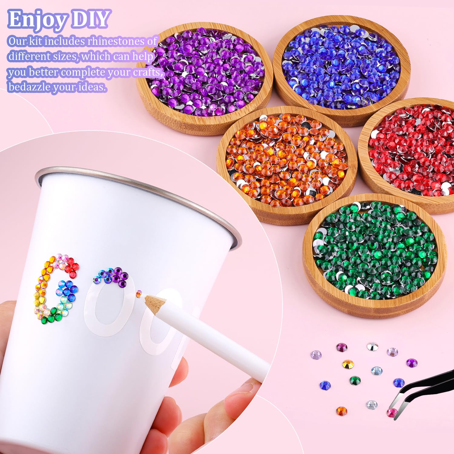 6600Pcs Resin Rhinestones for Crafting with Tweezers, Multicolor 5mm Bedazzling Crystal with 3Pcs 10ml B7000 Jewelry Glue for DIY Crafts Clothing Tumblers Shoes Fabric Nail Art-BrightBean Baby