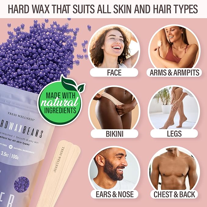 Tress Wellness Waxing Kit for Sensitive Skin – Safe for Face & Skin, Prep & Aftercare Spray, Easy to Use – At-Home Kit for Face, Bikini, Brazilian & Full Body - Digital Display, Dusty Pink Air-BrightBean Baby