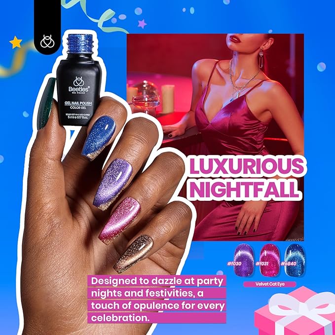 Beetles Cat Eye Gel Nail Polish Set-36 Colors Red Purple Brown Green Burgundy Magnetic Gel Nail Polish with Base Gel Glossy Matte Top Coat Magnet,Soak off UV Nail Gel DIY Nail Art Gift for Women-BrightBean Baby