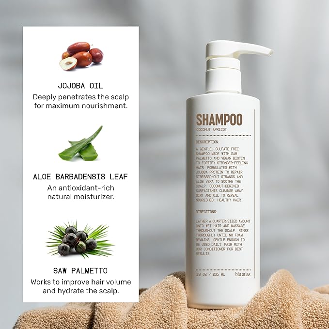 Blu Atlas Men's Natural Shampoo – Organic, Sulfate-Free, Paraben-Free – Deep Cleansing & Hydrating – Coconut Apricot Scent – Made in America – 16 oz-BrightBean Baby