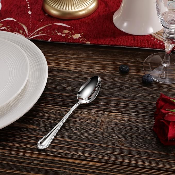 KEAWELL Pearl Edge 4-Piece Premium Spoon Set, 18/10 Stainless Steel, Fine Silverware Spoons with Refined Bead Design, Brightly Polished, Dishwasher Safe (Silver, 6.4" Teaspoons)