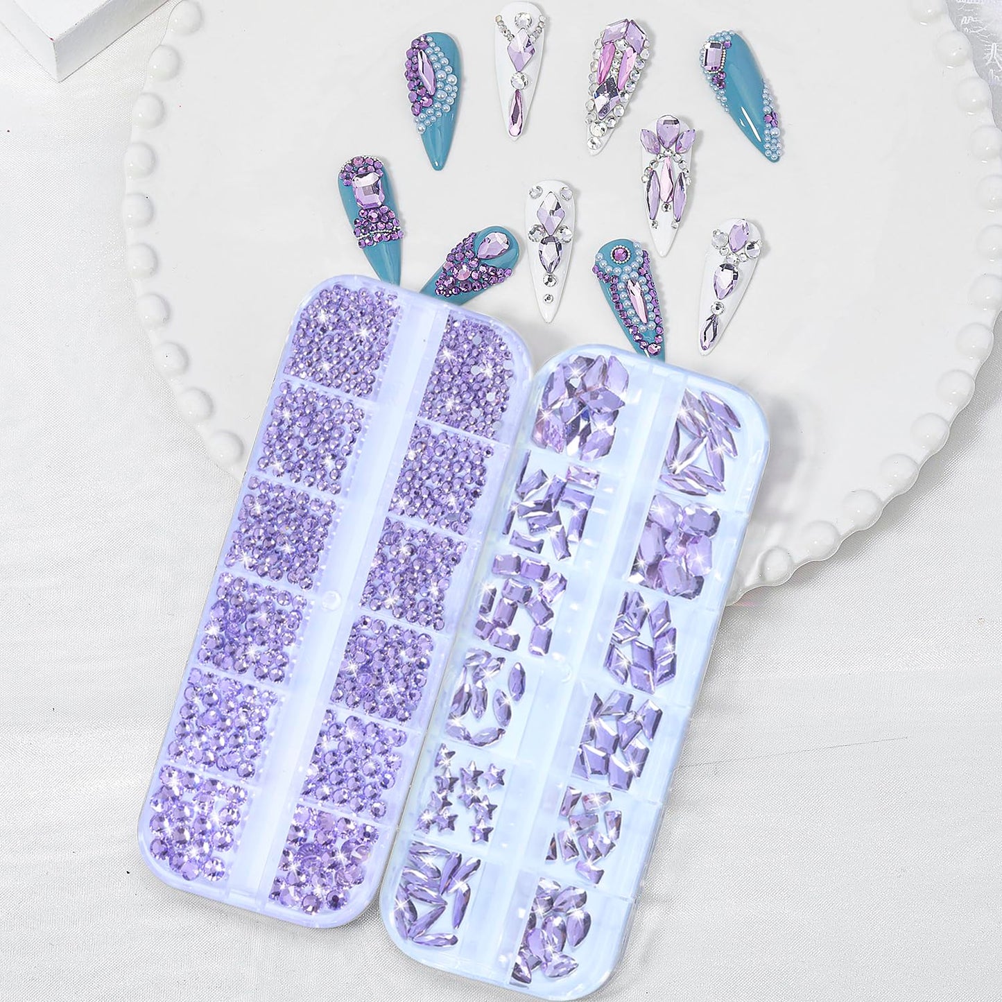 HNUIX Nail Rhinestones - 1600pcs 3D Multi Shape Size, Light Purple Nail Gems, Flat Back, with Kit, for Nail Art, DIY Decorations-BrightBean Baby