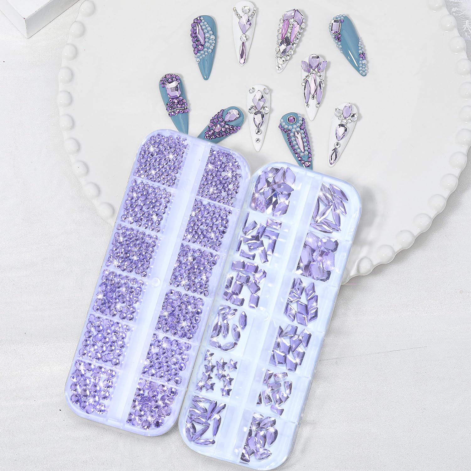 HNUIX Nail Rhinestones - 1600pcs 3D Multi Shape Size, Light Purple Nail Gems, Flat Back, with Kit, for Nail Art, DIY Decorations-BrightBean Baby