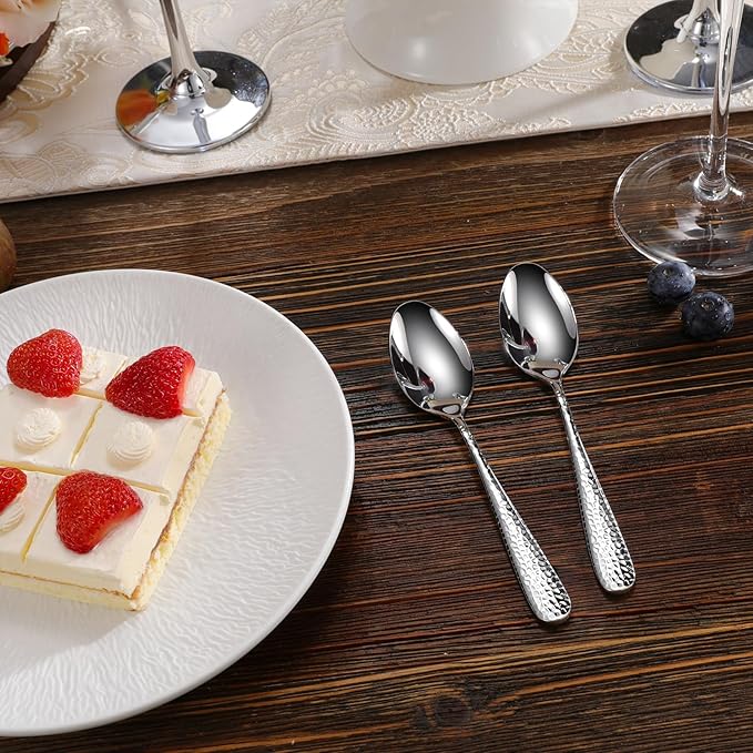 KEAWELL Premium 4-Piece Louise Hammered Spoons Set, 18/10 Stainless Steel, Set of 4, Fine Spoon Set with Round Edge, Dishwasher Safe (5.6" Small Spoons)