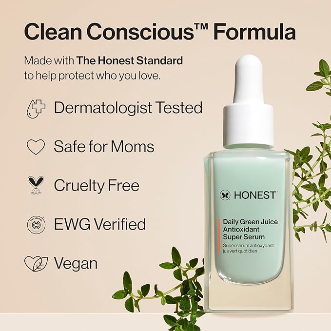 Honest Beauty Daily Green Juice Antioxidant Super Serum | Improves Skin Tone + Texture | Gentle for Sensitive Skin, Fragrance Free, Vegan | 1 fl oz-BrightBean Baby