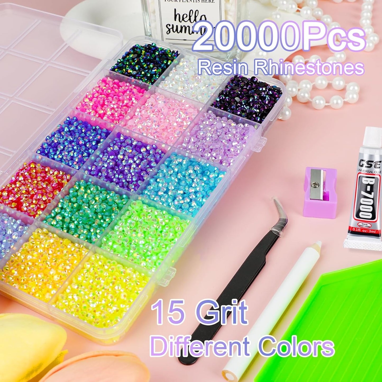 Canvalite 18000PCS Nail Rhinestones for Crafting, Multicolor 3mm Flatback Rainbow Gems, Bedazzling Crystal with 4Pcs 2.5g Jewelry Glue for DIY Crafts Clothing Shoes Nail Art,Stocking Stuffers Gifts-BrightBean Baby