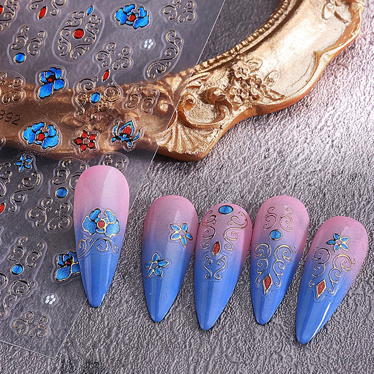 5 Sheets Bohemian Style Nails Art Stickers 3D Self-Adhesive Relief Nails Stickers Stars Moon Sun Golden Butterfly Flower Nail Decal Supplies Women's DIY Bohemian Nail Art Decoration-BrightBean Baby