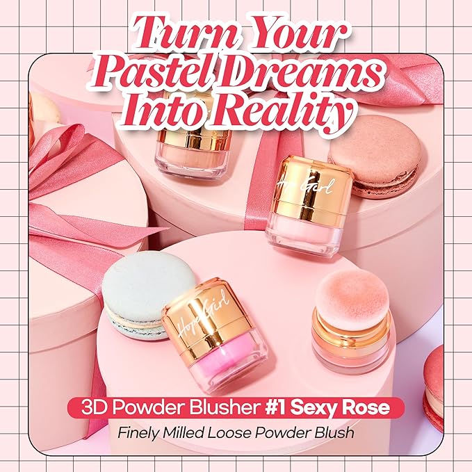 Hope Girl 3D Powder Blusher 0.17oz | Skin-Loving Korean Mini Blush for Cheeks and Eye Makeup w/Allantoin | K Beauty Cool Toned Vibrant Sunkissed Fine Powder Makeup Blush Cosmetics (#01 Sexy Rose)-BrightBean Baby
