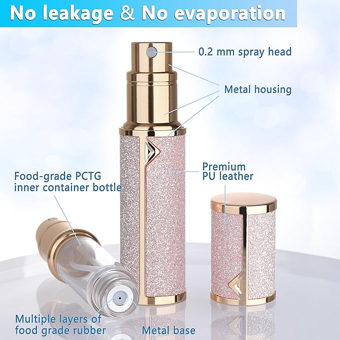 Refillable Travel Perfume Atomizer Bottle - 5ml Luxury Pocket Perfume Dispenser Pump, Travel Perfume Atomiser, Cologne Dispenser, Portable Size Sprayer Bottle for Traveling (Pink - 1)-BrightBean Baby