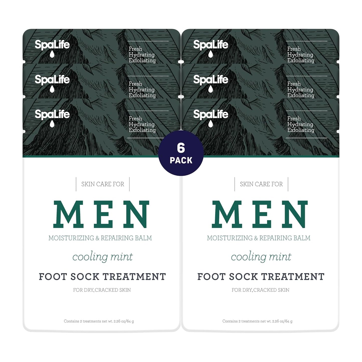 Spa Life Men's Cooling Mint Foot Repair Balm and Moisturizing Socks Set - Revitalizing Hydrating Foot Mask for Soothing Tired, Achy Feet and Softening Dry, Cracked Skin One Size Fits Most- 6 Pairs-BrightBean Baby