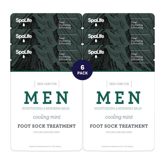 Spa Life Men's Cooling Mint Foot Repair Balm and Moisturizing Socks Set - Revitalizing Hydrating Foot Mask for Soothing Tired, Achy Feet and Softening Dry, Cracked Skin One Size Fits Most- 6 Pairs-BrightBean Baby