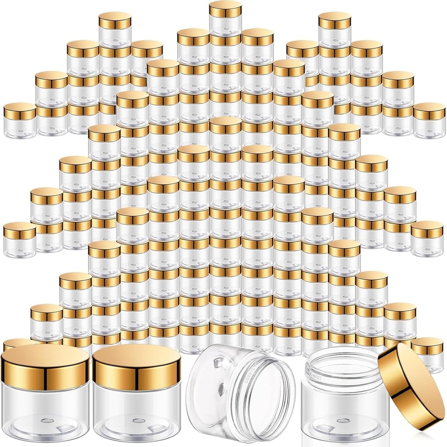 SATINIOR 100 Pcs Plastic Jars with Lids Small Containers Lids Wide Mouth Small Plastic Containers for Lotion Cream Rhinestones Body Butters Travel Storage(10 oz,Gold)-BrightBean Baby