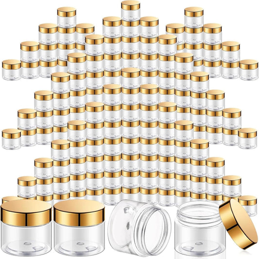 SATINIOR 100 Pcs Plastic Jars with Lids Small Containers Lids Wide Mouth Small Plastic Containers for Lotion Cream Rhinestones Body Butters Travel Storage(8 oz,Gold)-BrightBean Baby