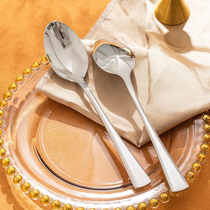 KINGSTONE 24 Piece Dinner Spoon Set, 18/10 Stainless Steel Spoons, Silver Food Grade Table spoons of 24, Metal Spoons for Home, Kitchen, Weddings, Parties or Restaurant, Dishwasher Safe-8.15inches