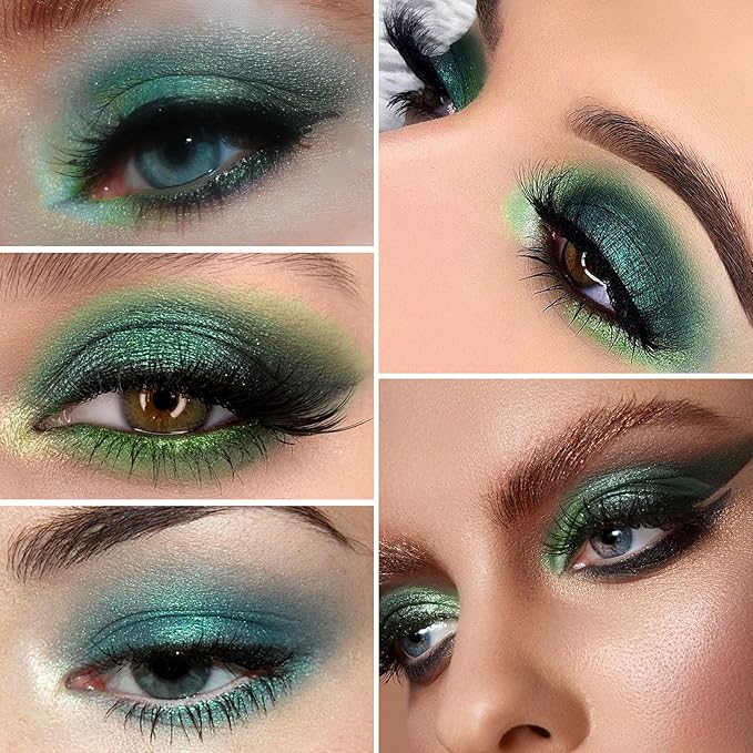 Erinde Matte Shimmer Light Deep Green Eye Shadow Palette Makeup Eyeshadow, Long Lasting Waterproof Cruelty-Free, 9 Blendable Shades Smooth Finishes Powder with Gorgeous Pearls for Girls-BrightBean Baby