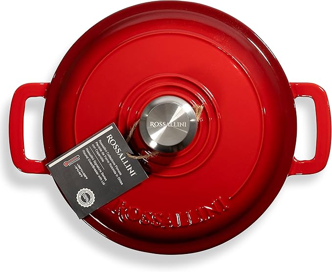 Signature Enameled Cast Iron Dutch Oven, Non-Stick Serving Pot with Tight Fitting Lid for Perfect Roasting, Baking, Sauteing, and Bread Making | 5.5Q (5.2L) - Red