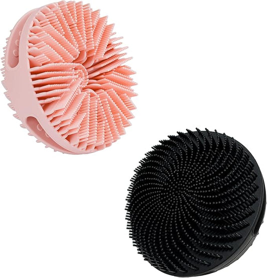 2 PC Silicone Exfoliating Body Scrubber, Silicone Body Shampoo Brush, Soft Silicone Loofah for Sensitive Skin, Shower Silicone Hair Scalp Massager, Easy to Clean, Lather Well(Pink&Black)-BrightBean Baby