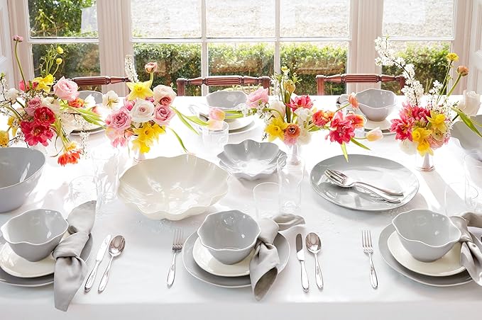 Portmeirion Sophie Conran Arbor Dinner Plate| Set of 4 Dinner, Pasta, and Appetizer Plates | 11 Inch Organic Shape Stoneware | Microwave and Dishwasher Safe – (Creamy White)