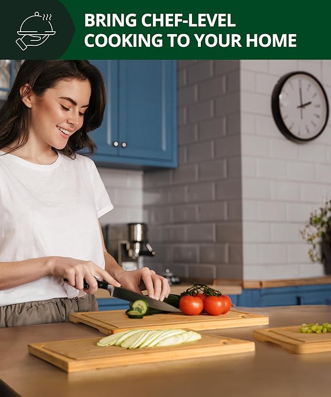 ROYAL CRAFT WOOD Wooden Cutting Boards for Kitchen Meal Prep & Serving - Bamboo Wood Serving Board Set with Deep Juice Groove Side Handles - Charcuterie & Chopping Butcher Block for Meat