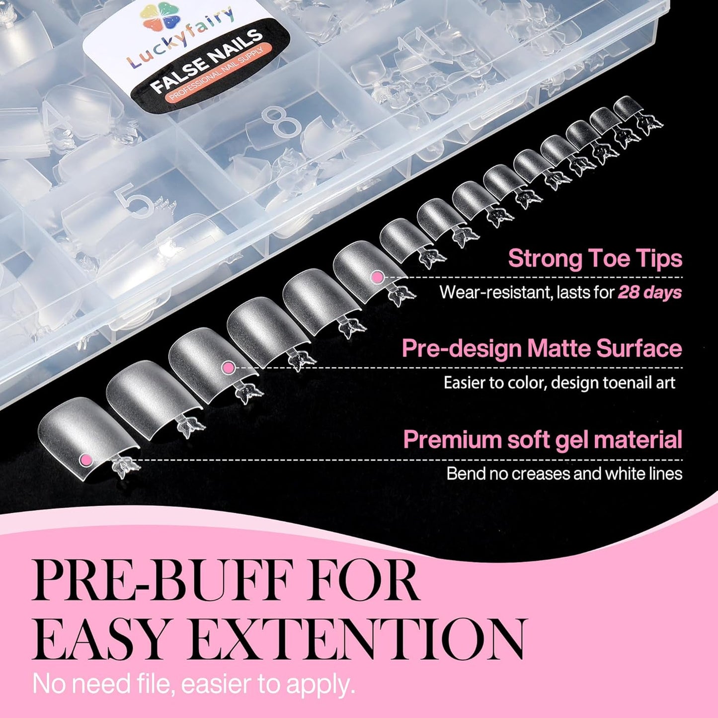 Square Toe Nail Tips, 504Pcs 15 Sizes Full Cover Press On Toenails for Women, Long Wider Pre-etched Double Matte Fake Toenails for Big Toe Nail Extensions Home DIY Salon Soak Off-BrightBean Baby