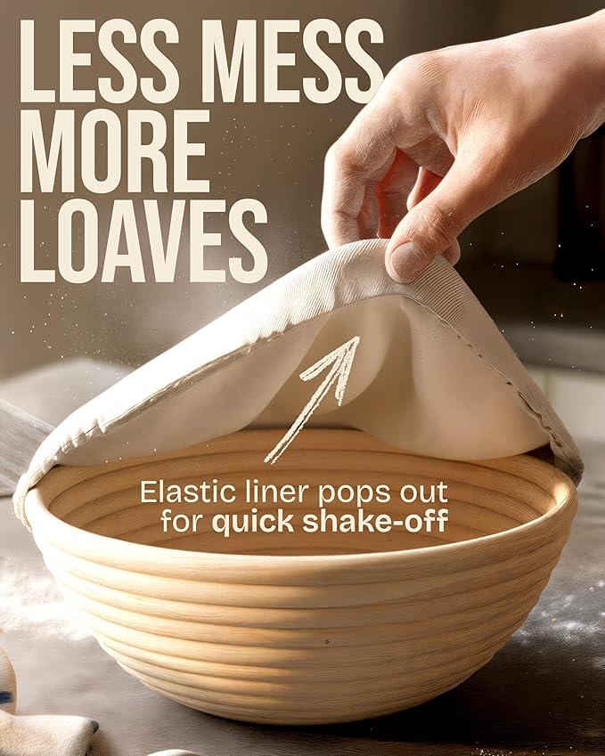 Superbaking 2 pcs Banneton Bread Proofing Basket, 9" Splinter-Free Round Rattan Bread Basket with Liners, Sourdough Starter Kit, Sourdough Bread Baking Supplies & Sourdough Kit, Bread Making Tools