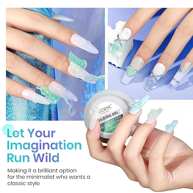 MIZHSE Mermaid Aurora Solid Builder Gel, 1oz Hard Gel for Nails 3D Non-sticky Builder Gels Polish Soak Off for Nails Salon Home DIY Manicure-BrightBean Baby