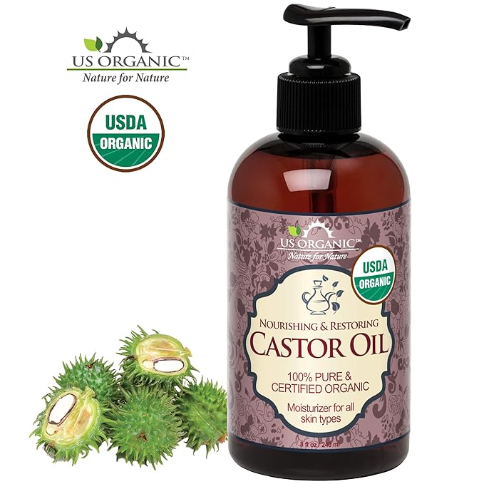 US Organic Castor Oil, USDA Certified Organic,Expeller Pressed, Hexane Free, 100% Pure & Natural moisturizing and emollient properties, For Skin, Hair Care, Eyelashes, DIY projects (8 oz (240 ml))-BrightBean Baby