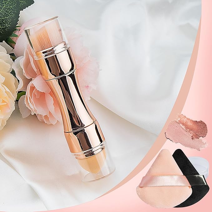 kullder 4 in 1 Makeup Brush Travel Makeup Brushes Blend Sponge, Eyebrow, Eyeshadow & Blush Brushes for Foundation Concealer Double Ended Makeup Brush with Powder Puff Women Ideal Gifts-BrightBean Baby