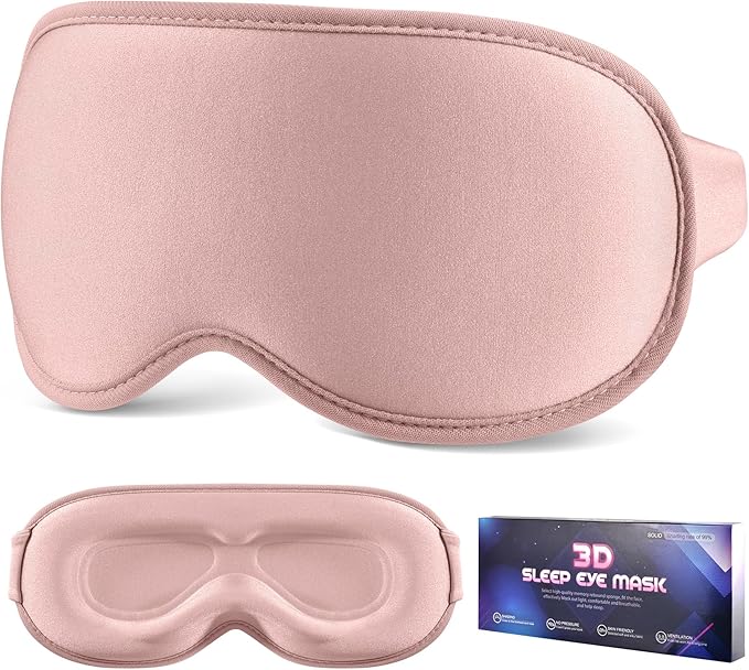 Sleep Mask for Side Sleeper Women Men, Eye Mask for Sleeping Light Blocking, 3D Contoured Cup Sleeping Mask, Soft Breathable Sleep Eye Mask with Adjustable Elastic Strap for Travel Pink-BrightBean Baby