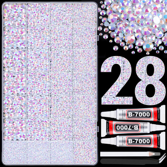 30000Pcs Resin Rhinestones for Bedazzling with 3Pcs B7000 Jewelry Glue, White AB Flatback Gems Rhinestones for Crafting, Clothing Tumblers Mugs Shoes Fabric Decor Nail Art-BrightBean Baby