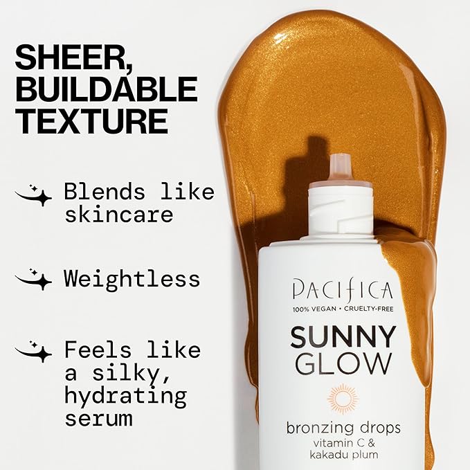 Pacifica Sunny Glow Liquid Face Bronzer Drops - Face Makeup Bronzing For Face & Cheeks for Instant Sun-Kissed Glow - Vitamin C & Glycolic Acid Infused Liquid Bronzer Illuminating Highlighting Clean-BrightBean Baby