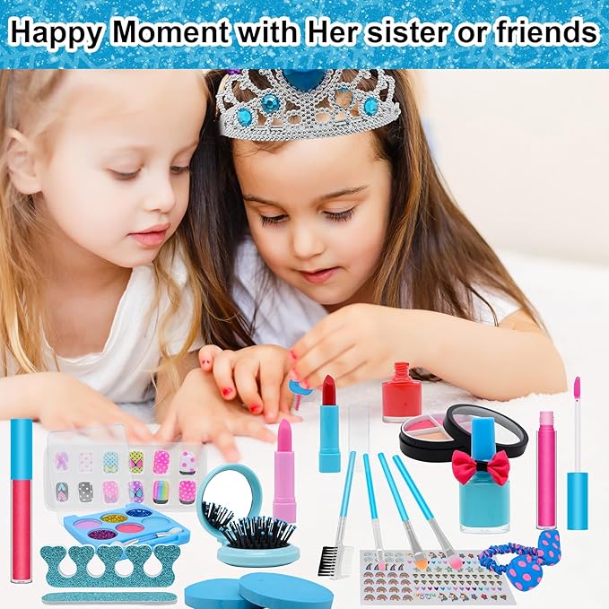 Kids Makeup Kit for Girl Toys, Princess Toys With Makeup kit Nail Polish Set Little Girls Toddlers Dress up Set Birthday Gift Play Makeup Kits For Girls Ages 6-10-BrightBean Baby