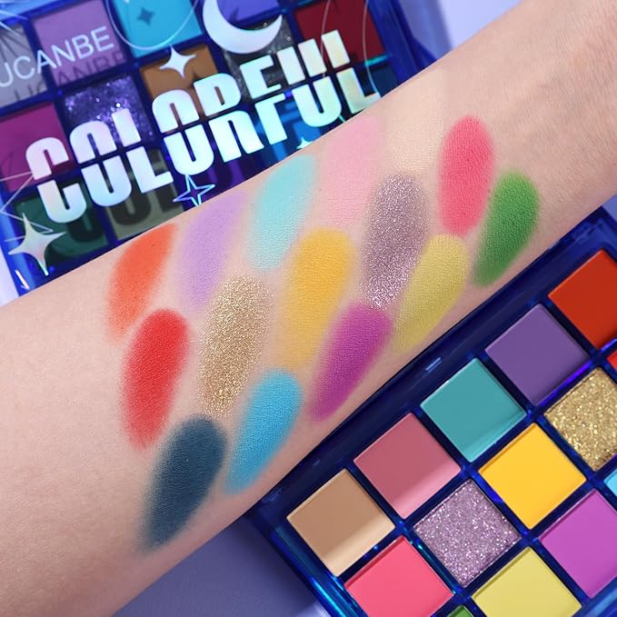 UCANBE Colorful Eyeshadow Palette, 15 Colors Vibrant Bright Shimmer Matte Metallic Neon Eye Makeup Pallet, Rainbow Green Pink Purple Orange Blue High Pigmented Sombras De Ojos Gift Kit-BrightBean Baby