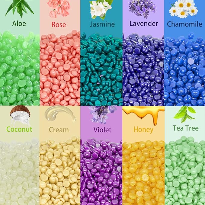 Hard Wax Beads, 2.2lb Wax Beans for Hair Removal, 10 Packs Multi Color Waxing Beads for Full Body, Face, Brazilian Bikini, Legs and Sensitive Skin at Home, Wax Refill for Women Men-BrightBean Baby