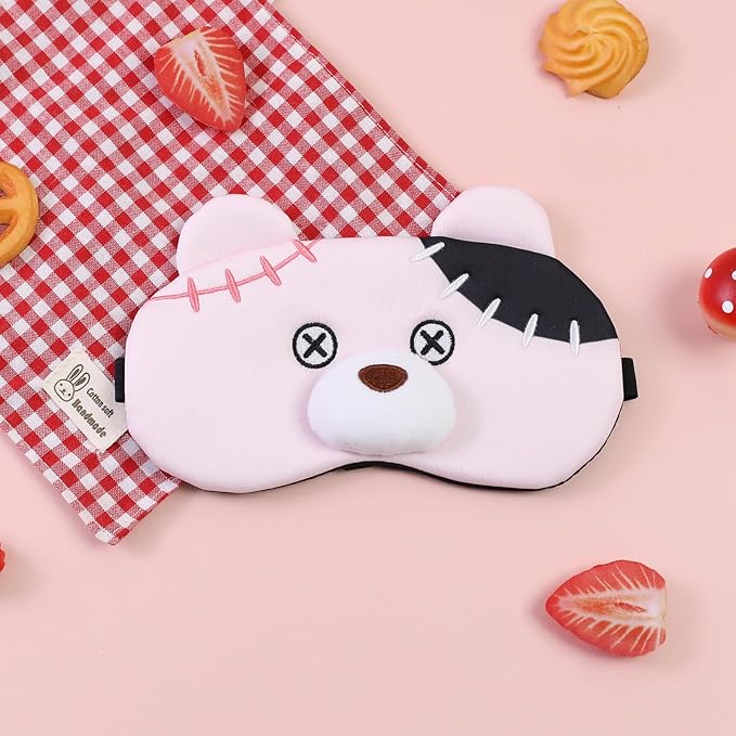 PERFECTSIGHT Sleep Eye Masks, Cute Plush Sleep Eye Cover Lightweight Adjustable Eyeshade Faux Fur Mask Cover for Women Men Kids Sleep Travel Nap, Pink Pudding Bear-BrightBean Baby