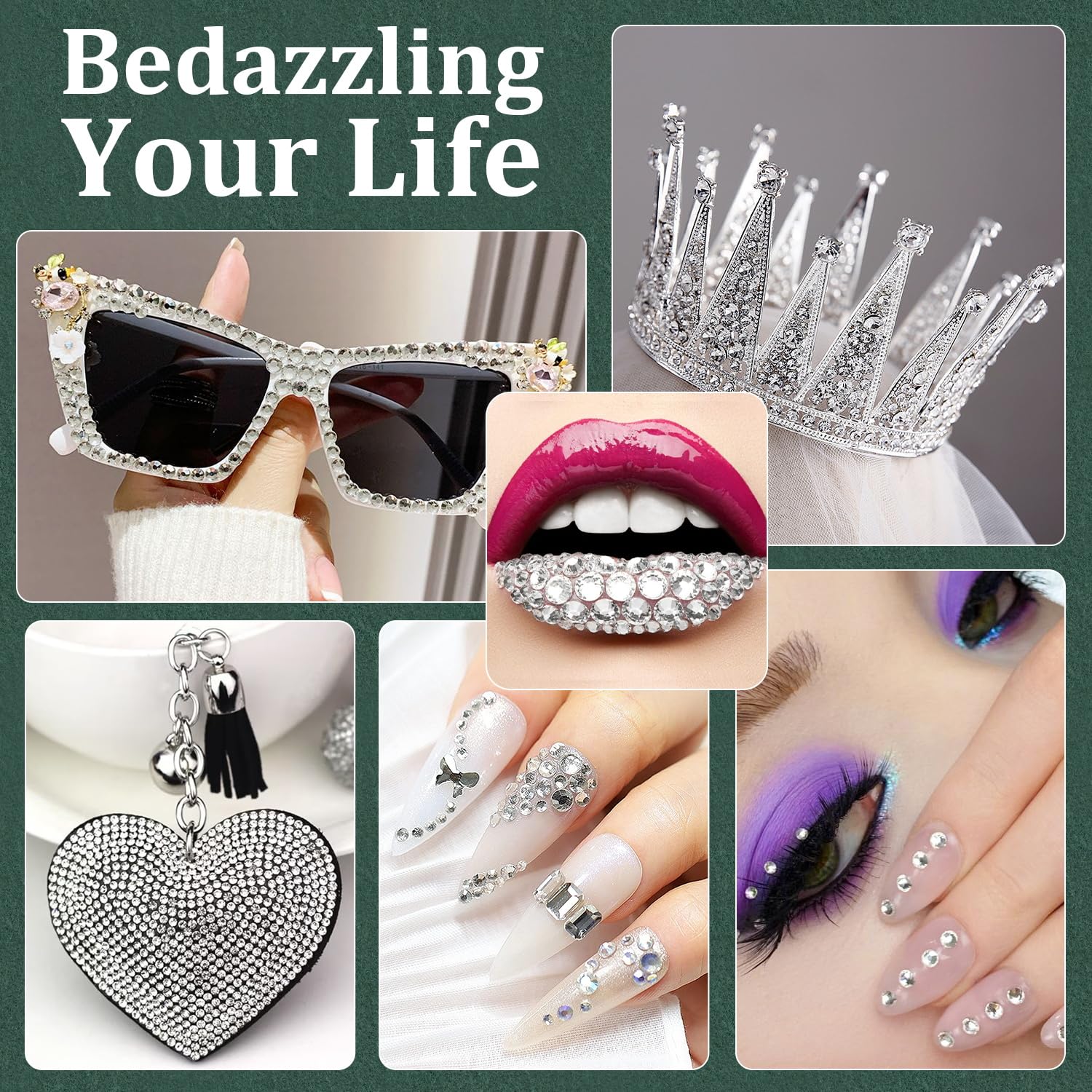 Resin Rhinestones for Crafting with B7000 Jewelry Glue, 2 Boxes Silver Clear Flatback Crystals with 3Pcs 10ml Glue for Bedazzling Crafts DIY Nail Art Makeup，Gems for Clothing Shoes-BrightBean Baby