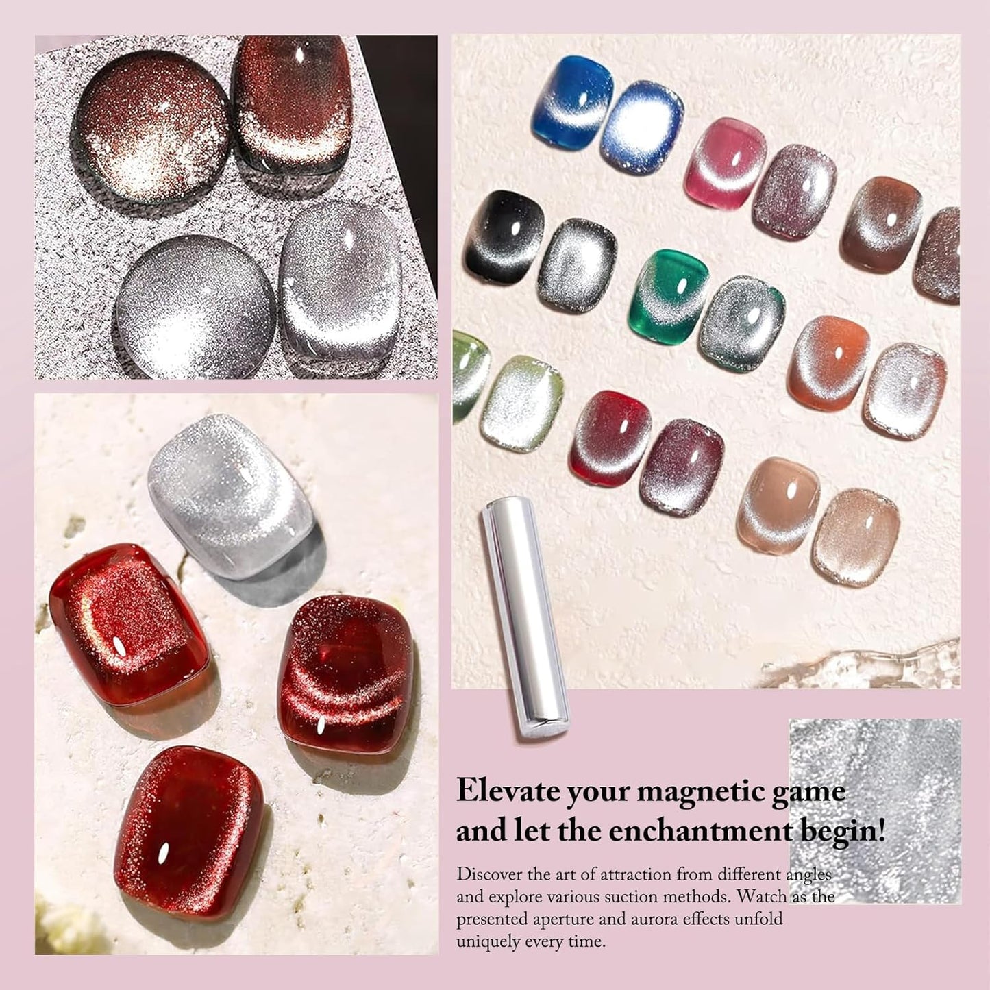 Cat Eye Gel Nail Polish with Magnet Stick, 15ml Glitter Holographic Nail Polish, Magnetic Effect Gel for Home DIY Manicure Gift, Ethereal Gray-BrightBean Baby