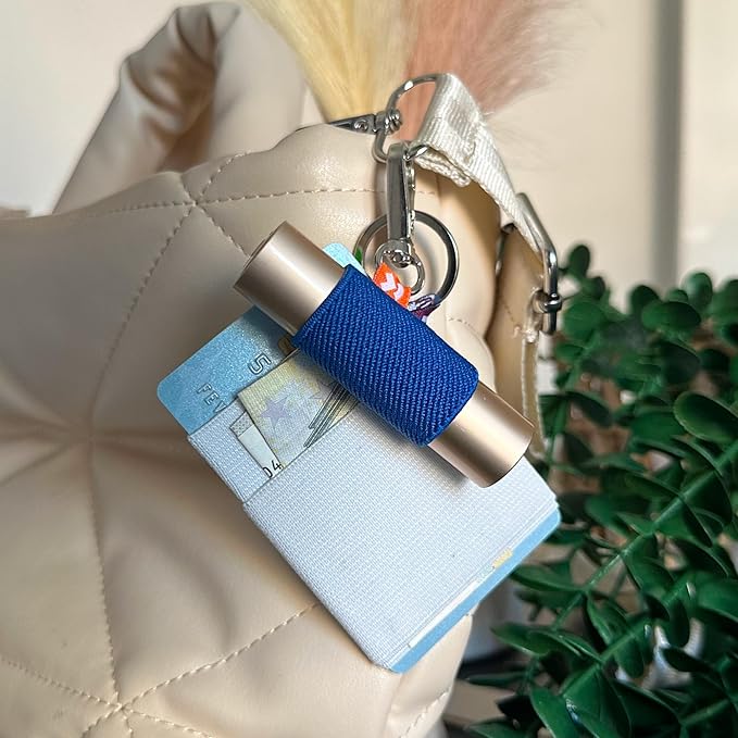 LipBalm Holder with Keychain, Lipstick Holder Keychain, Lip Gloss Holder Keychain, Never Lose Your Lip Balm, Lip Gloss or Lipstick with Cute Elastic Lip Balm Keychain Holder (Blue)-BrightBean Baby