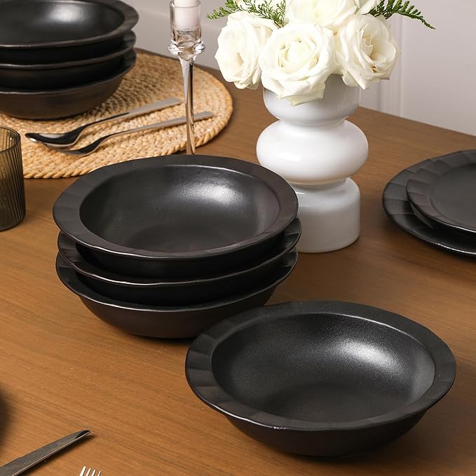 Stone Lain Oasis 4-Piece Pasta Bowl Set Stoneware, Black