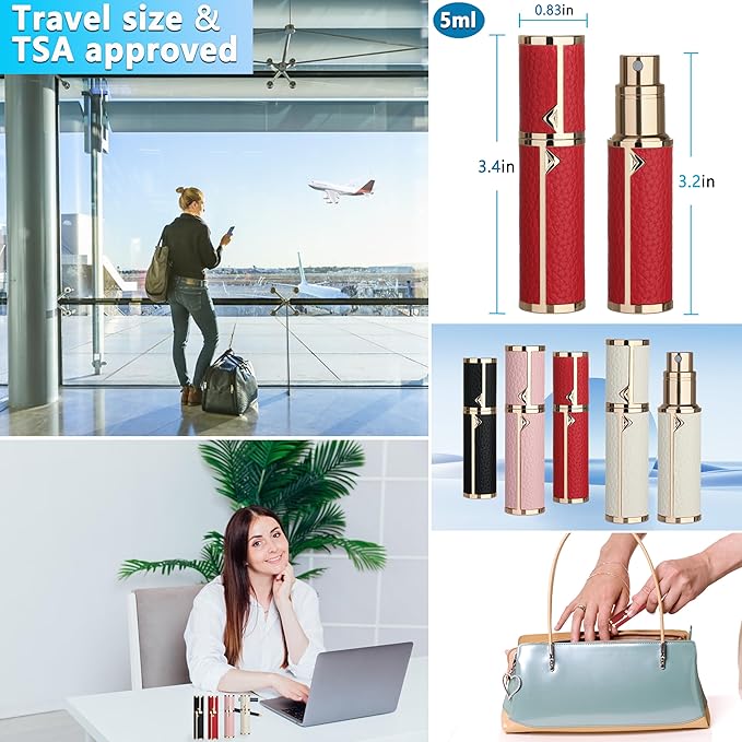 Refillable Travel Perfume Atomizer Bottle - 5ml Luxury Pocket Perfume Dispenser Pump, Travel Perfume Atomiser, Cologne Dispenser, Portable Size Sprayer Bottle for Traveling (Red)-BrightBean Baby