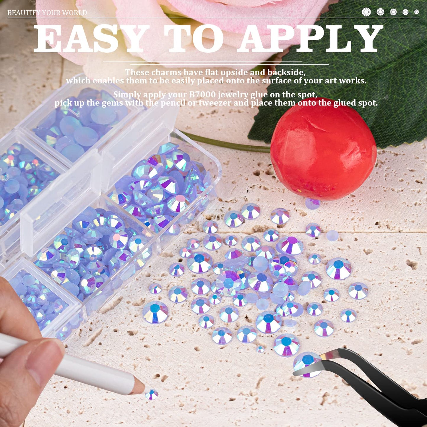 Resin Rhinestones Crafting, 2/3/4/5/6mm Flatback Jelly Rhinestones, 3 Box Sky Blue AB Non Hotfix Crystal Gems for Bedazzling Crafts Mugs Tumblers Clothes Makeup Nail-BrightBean Baby