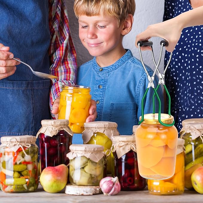 Canning Jar Lifter, Canning Tongs, Stainless Steel Jar Lifter with Rubber Grip Handle for Home Kitchen, Darkgreen