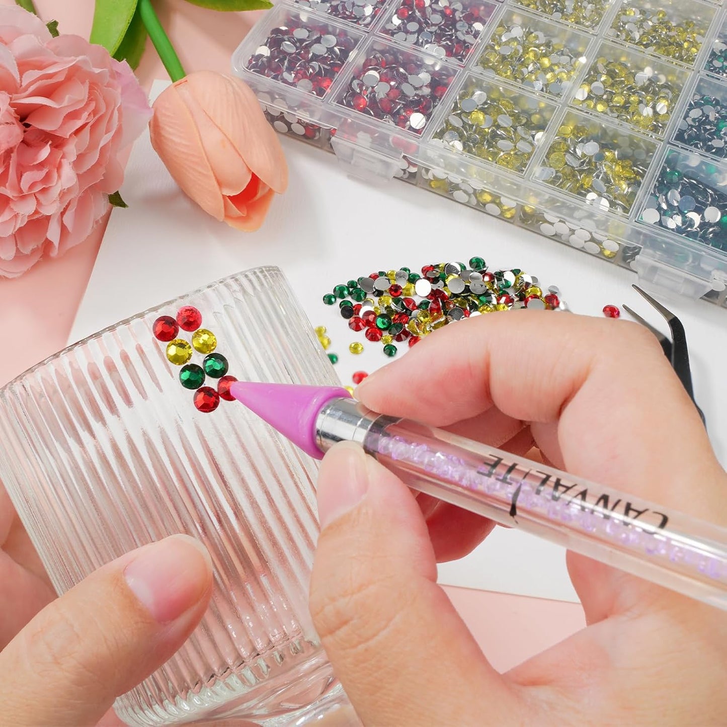 Canvalite 25000PCS Resin Jelly Rhinestones for Crafting, Christmas Flatback Gems, Bedazzling Crystal with 5x2.5g B7000 Jewelry Glue and Tweezers Dotting Pen for DIY Crafts Clothing Shoes Nail Art-BrightBean Baby
