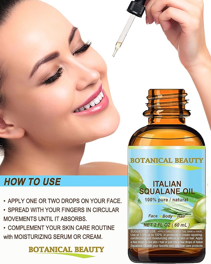 SQUALANE Italian Olive. 100% Pure Natural Undiluted Oil. 2 fl.oz- 60ml. 100% Ultra-Pure Moisturizer for Face, Skin, Body, Hair. Reliable 24/7 skincare protection-BrightBean Baby