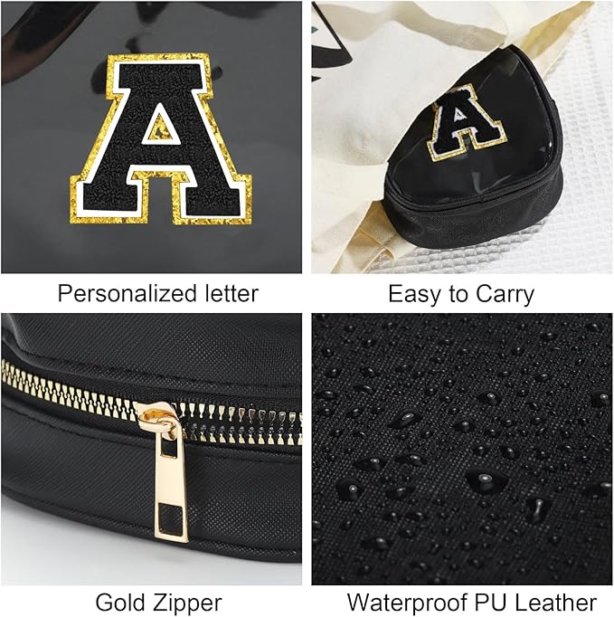 YOOLIFE Initial Makeup Bag Travel Toiletry Bag, Clear Makeup Bag Car Accessories For Women Clear Makeup Bags With Zipper Girlfriend Teacher 7 Year Old Girl Gifts Daughter Gifts Girl Gifts Mini Black C-BrightBean Baby