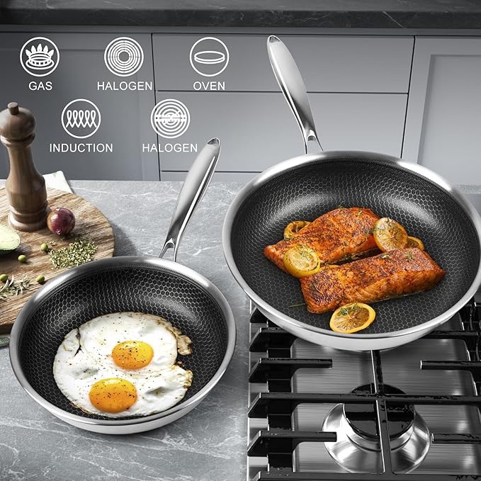 Innerwell Stainless Steel Frying Pan 8 Inch - Nonstick Honeycomb Coating Skillet